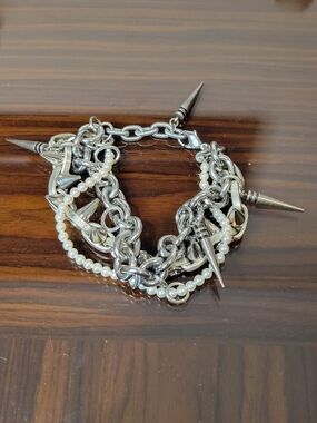 Joomi Lim Silver Spike and Pearl Multi-Strand Bracelet